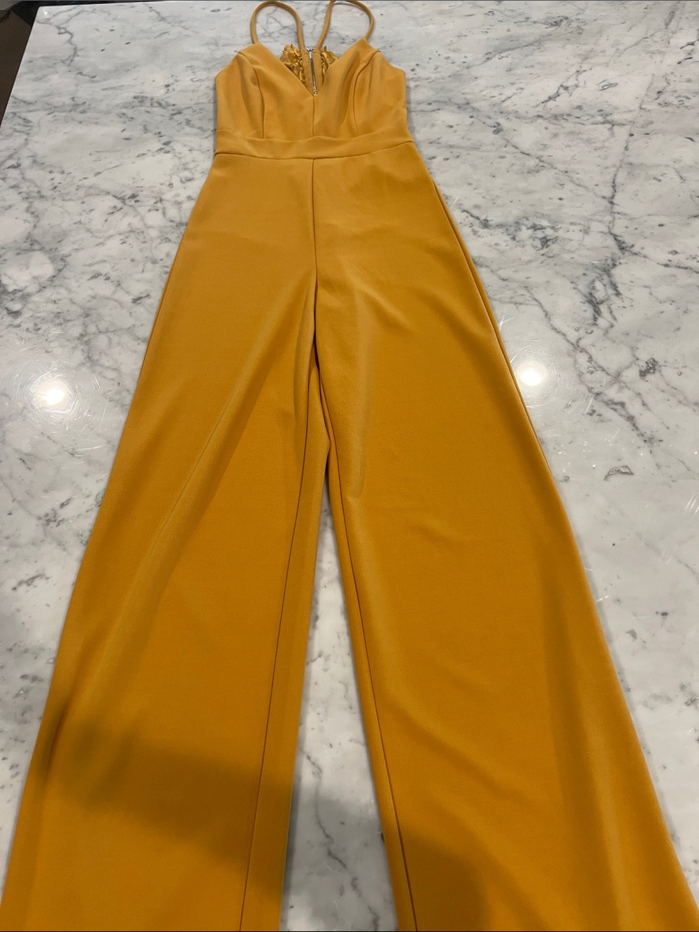 Mustard Yellow Wide-Leg Jumpsuit with Spaghetti Straps